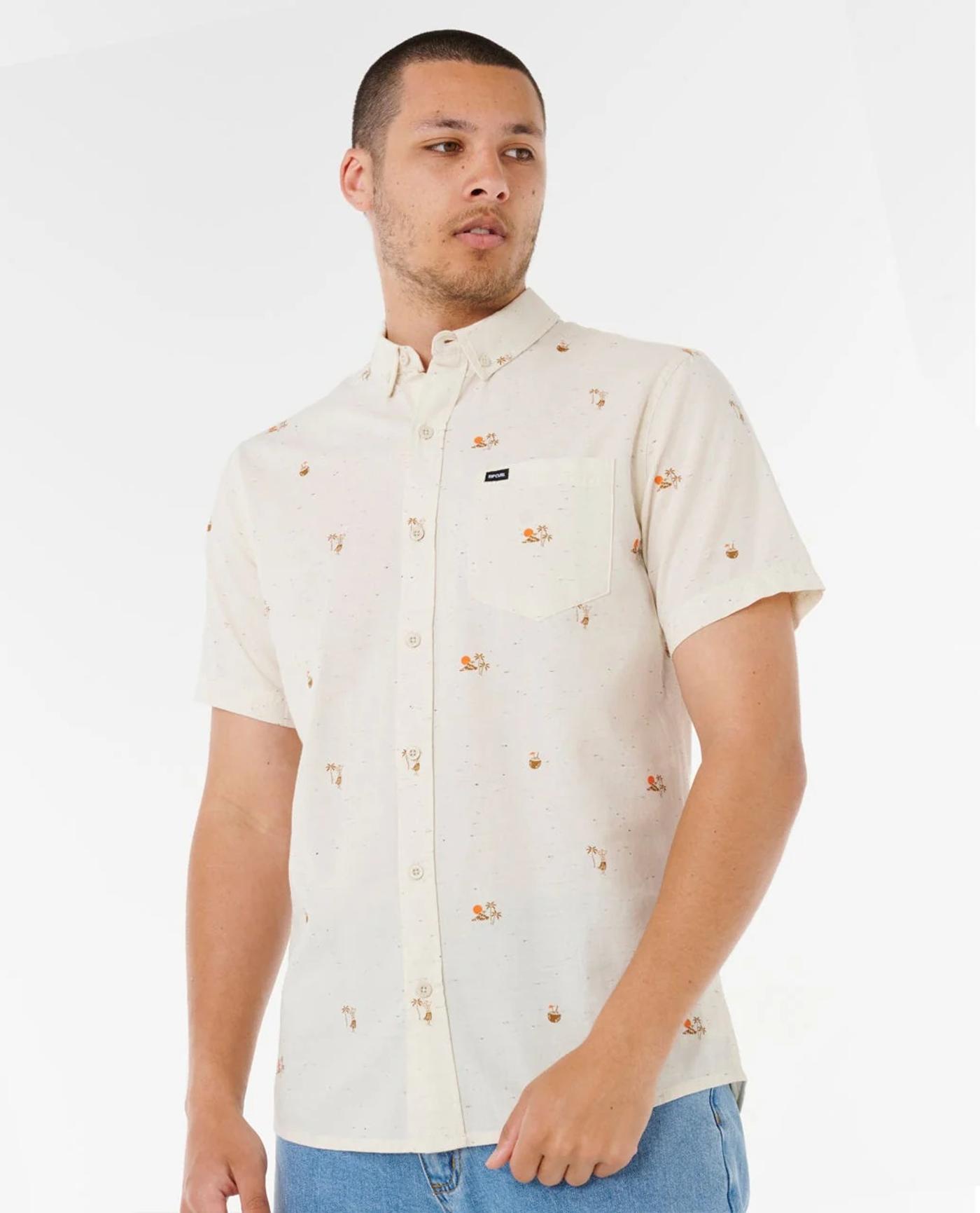RIP CURL Skelly Breach off white 05XMSH CAMISA CAMISA DE BOTONES CORTA